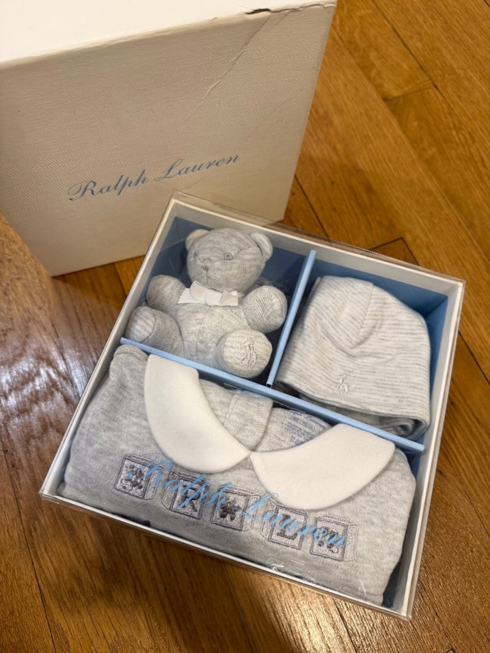 Ralph Lauren baby gift box 6m coveralls hat and bear
